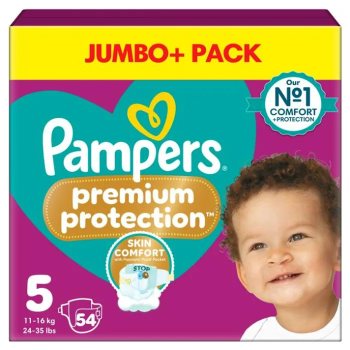 Pampers Premium Protection Size 5, 54 Nappies, 11kg, 16kg, Jumbo+ Pack