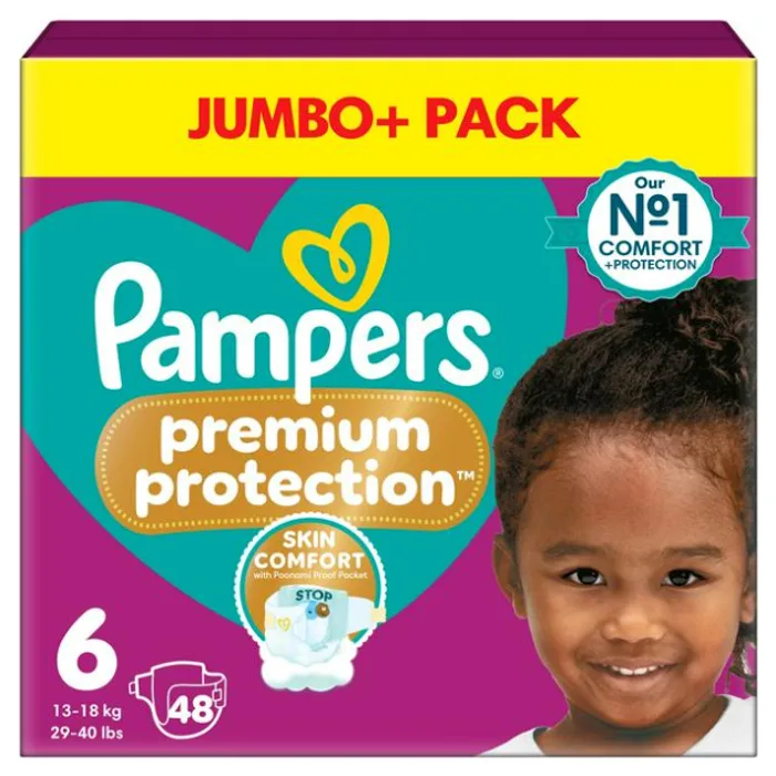 Pampers Premium Protection Size 6, 48 Nappies, 13kg+, Jumbo+ Pack